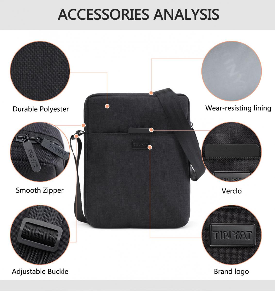 TINYAT Tas Selempang Crossbody Bag Canvas Pria for iPad 7 